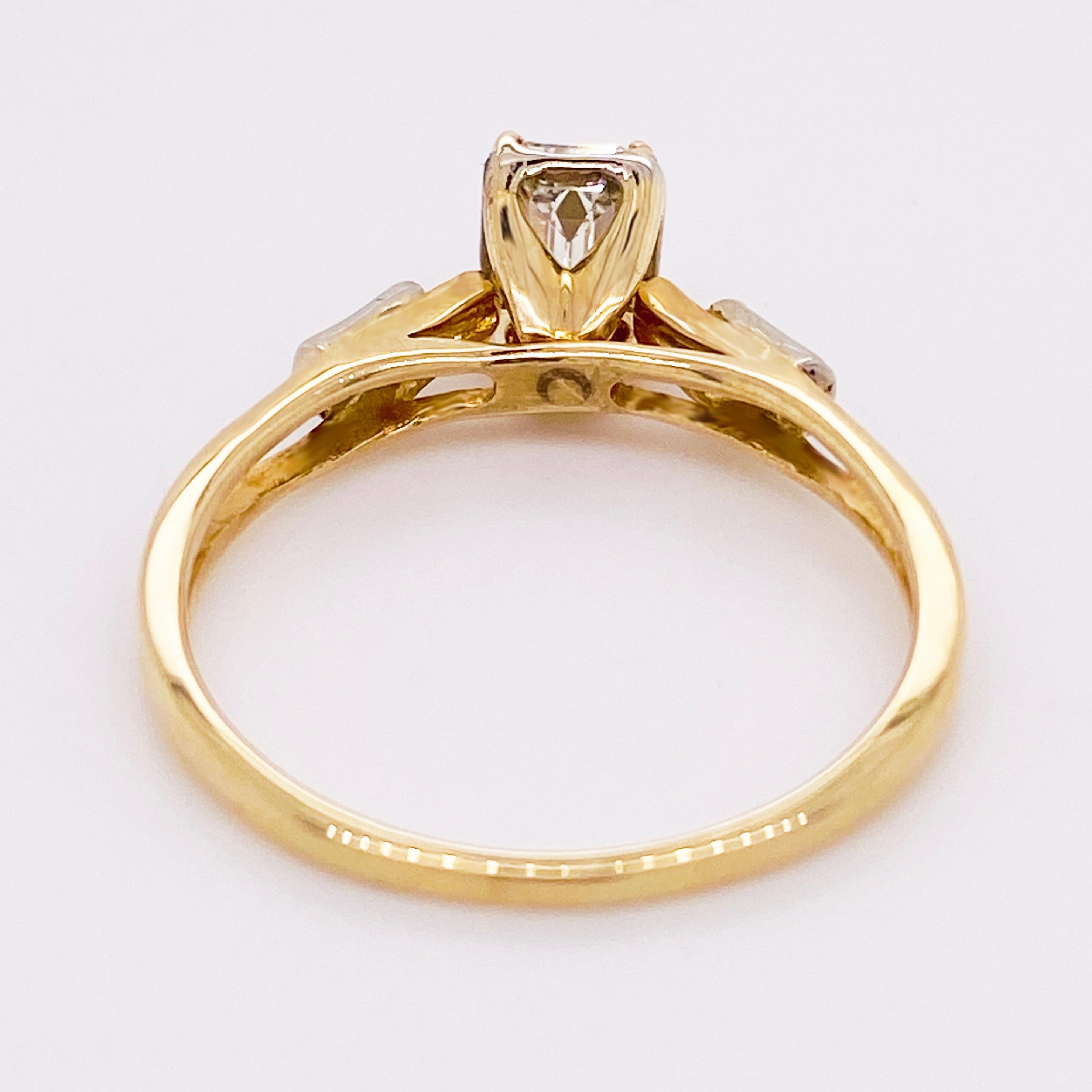 Modern Diamond Engagement Ring, Cathedral Ring, Emerald Cut Ring, 14 Karat Yellow Gold For Sale