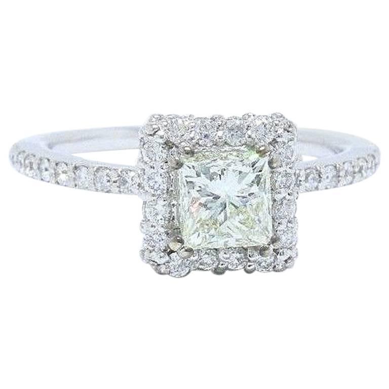 Diamond Engagement Ring Center Princess Cut Halo Design 1.11 TCW 14K White Gold 