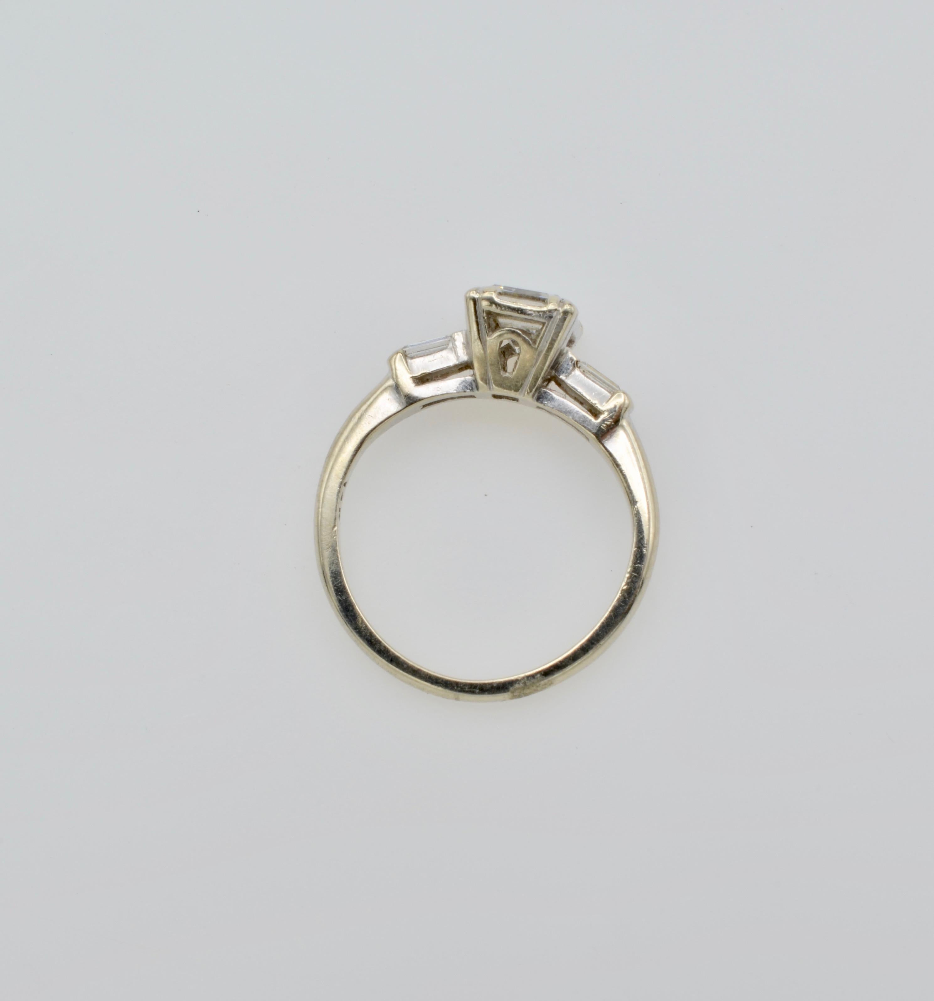 Modernist Diamond Emerald Cut Engagement Ring 1950