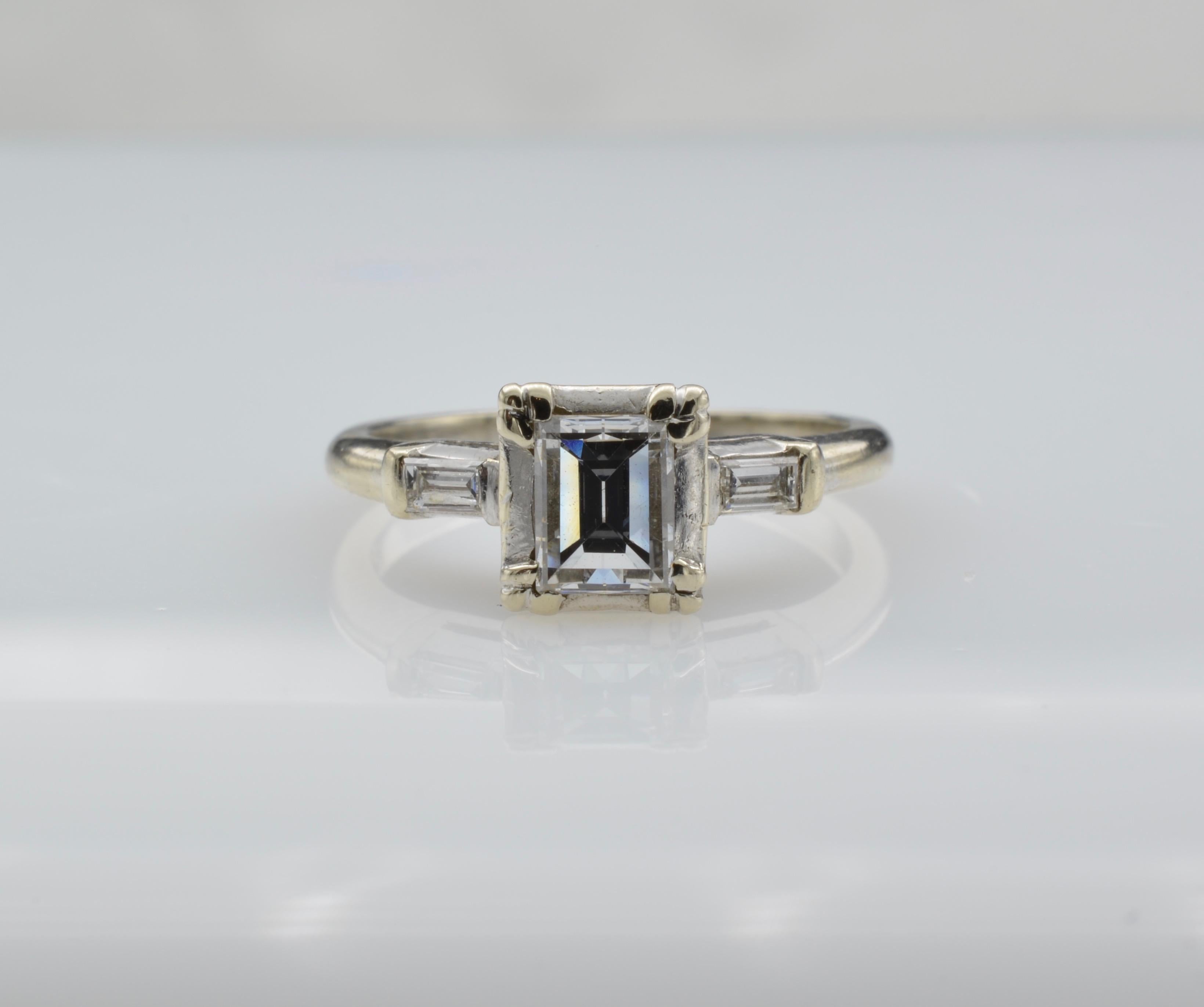 Diamond Emerald Cut Engagement Ring 1950 In Good Condition In Berkeley, CA