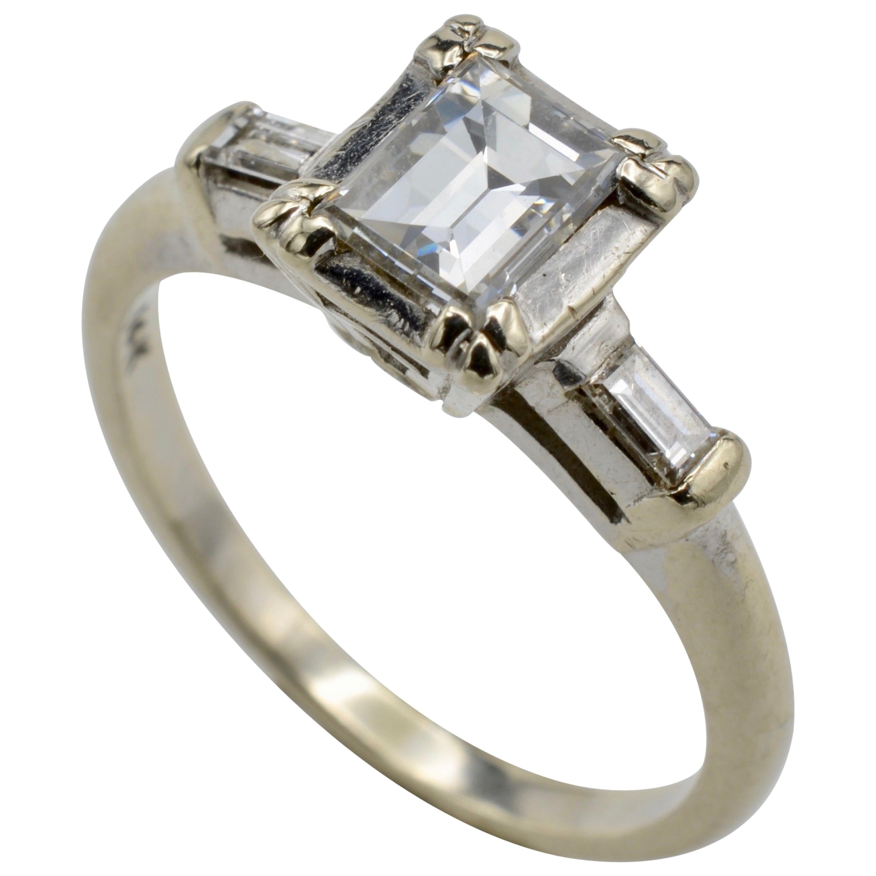 Diamond Emerald Cut Engagement Ring 1950