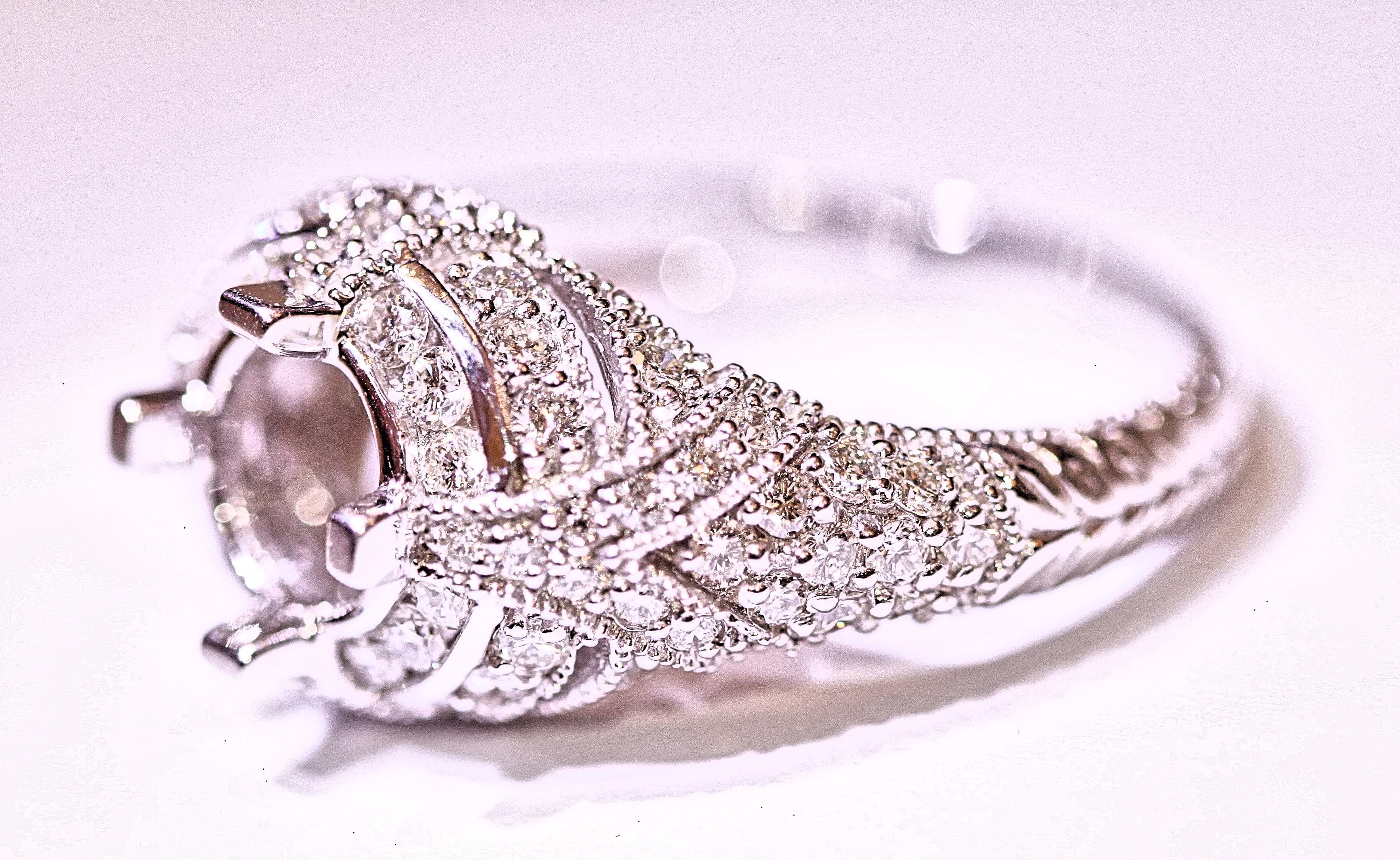 Contemporary Diamond Ring Fashion Ring 14 Karat White Gold Antique Design .96 Carat For Sale