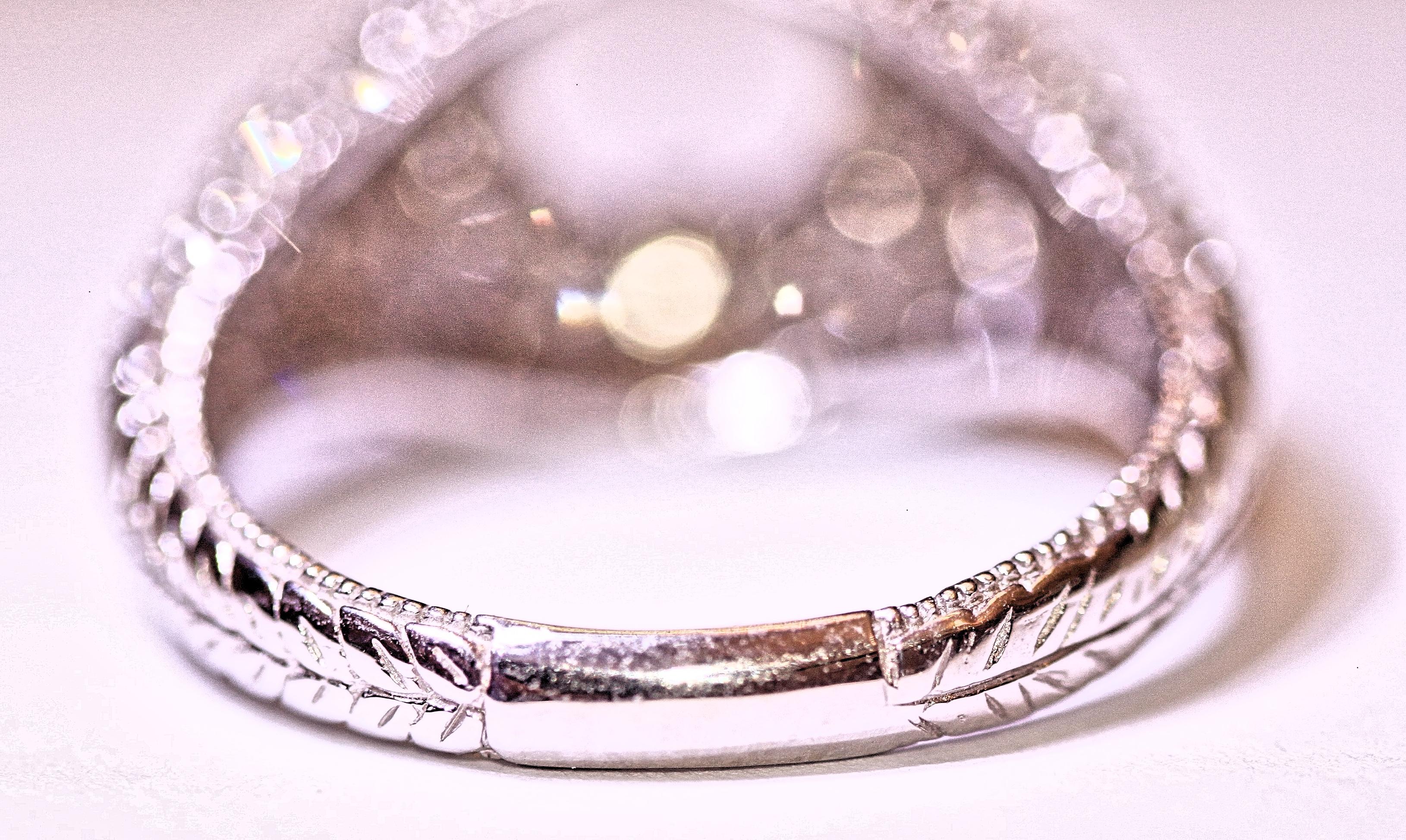 Women's Diamond Ring Fashion Ring 14 Karat White Gold Antique Design .96 Carat For Sale