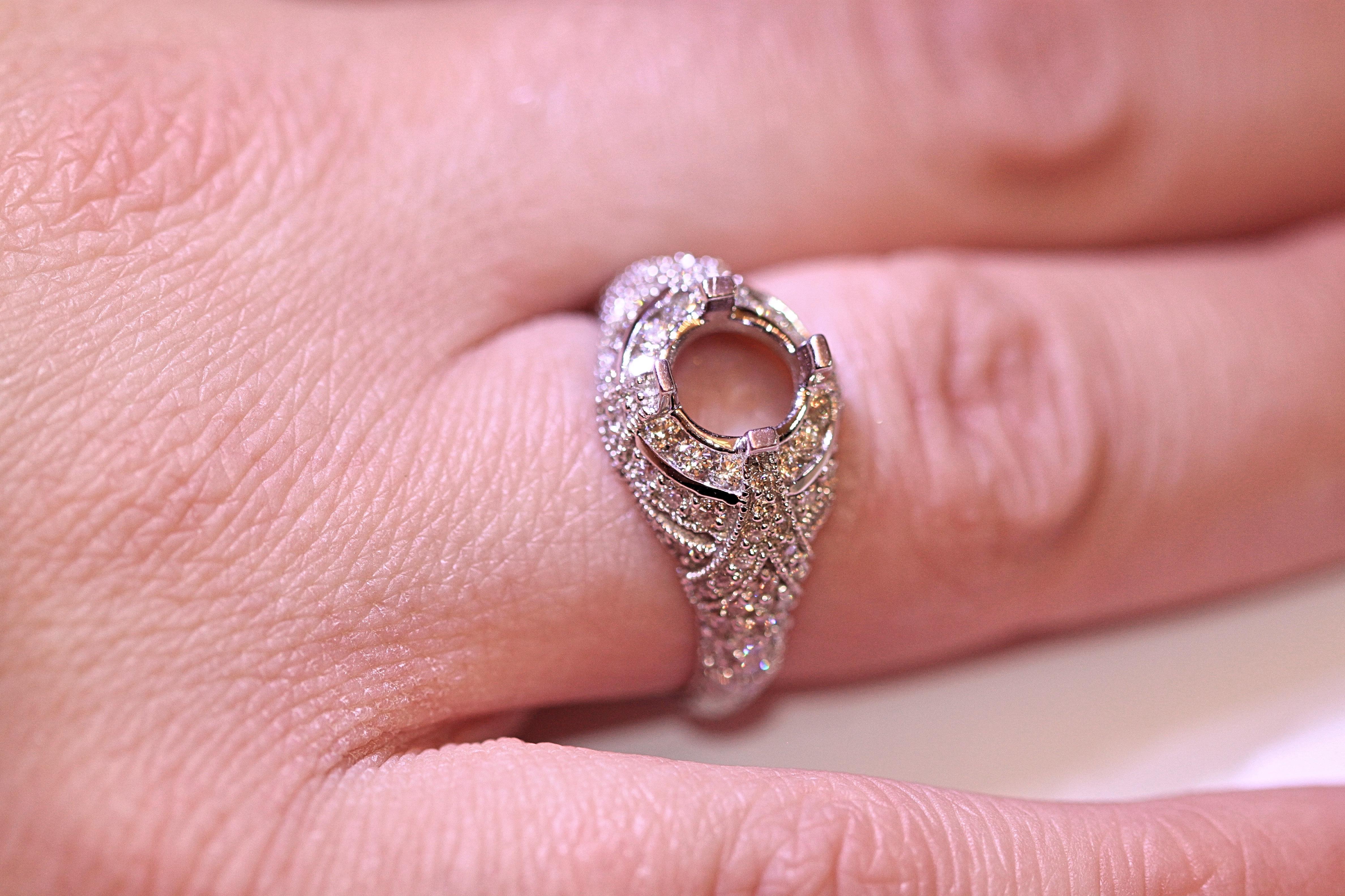 Diamond Ring Fashion Ring 14 Karat White Gold Antique Design .96 Carat For Sale 1