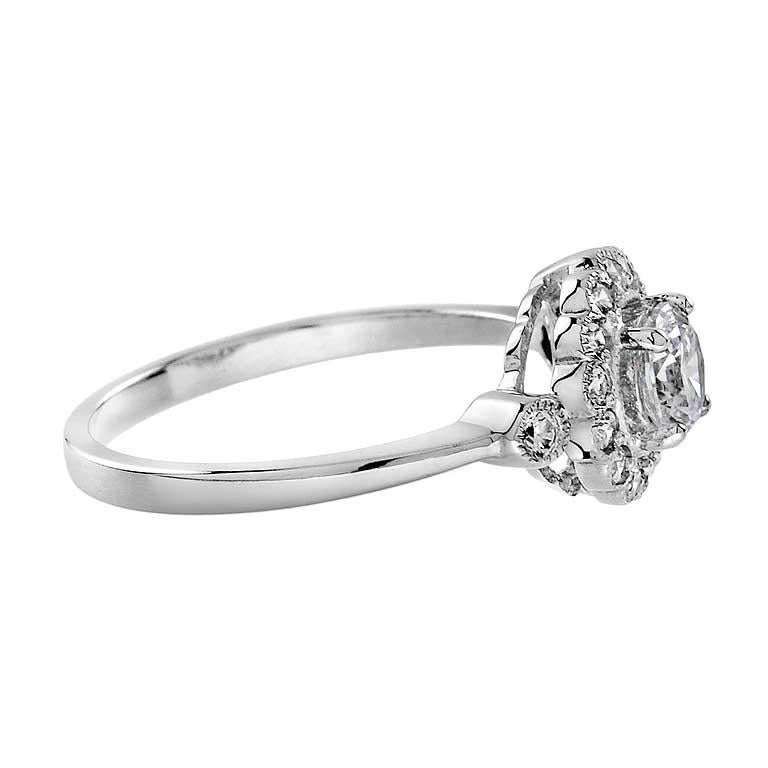 For Sale:  Art Deco Style Diamond Floral Halo Engagement Ring in 18K White Gold 4