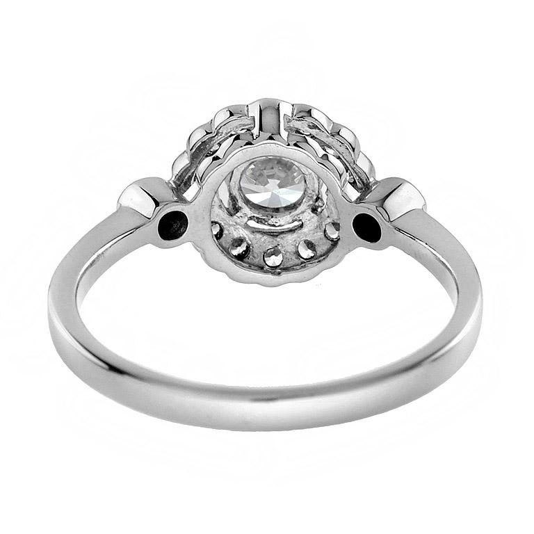 For Sale:  Art Deco Style Diamond Floral Halo Engagement Ring in 18K White Gold 5