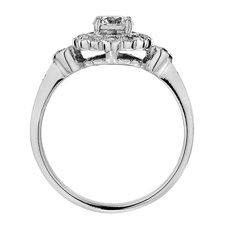 For Sale:  Art Deco Style Diamond Floral Halo Engagement Ring in 18K White Gold 6