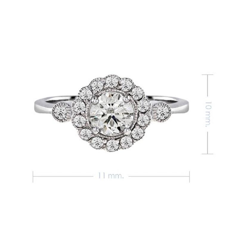 For Sale:  Art Deco Style Diamond Floral Halo Engagement Ring in 18K White Gold 7