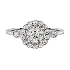 Fleur Sunflower Art Deco Diamond Engagement Ring in 18K White Gold