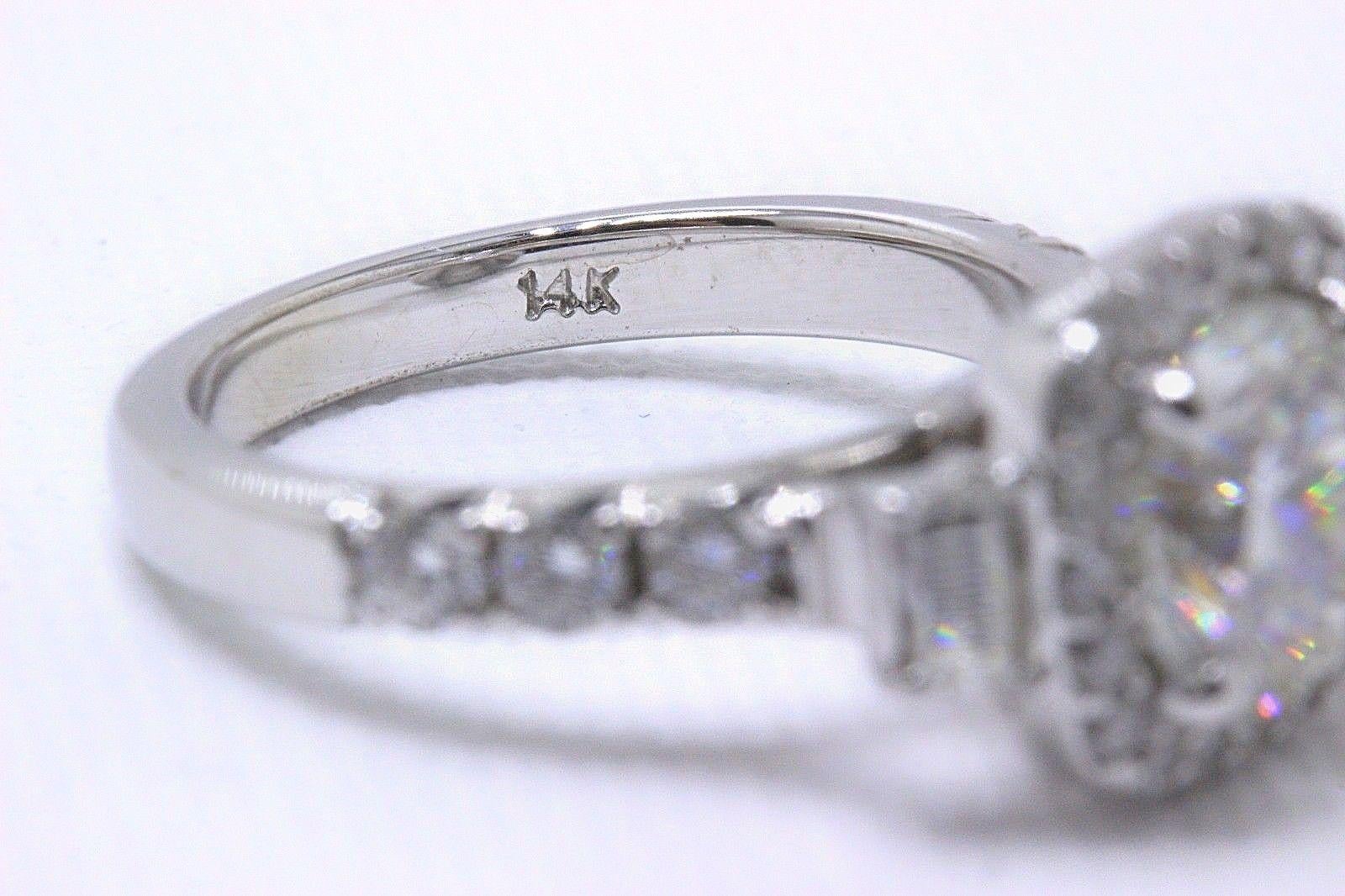Women's Diamond Engagement Ring Halo Design 2.19 Carat Round F VS2 14 Karat Gold
