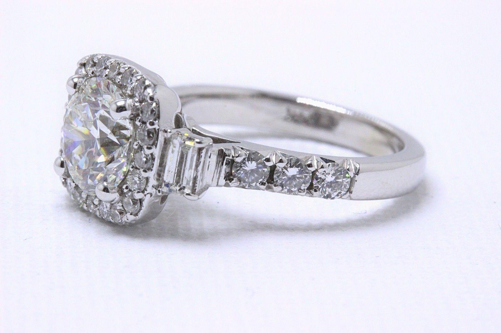 Diamond Engagement Ring Halo Design 2.19 Carat Round F VS2 14 Karat Gold 1