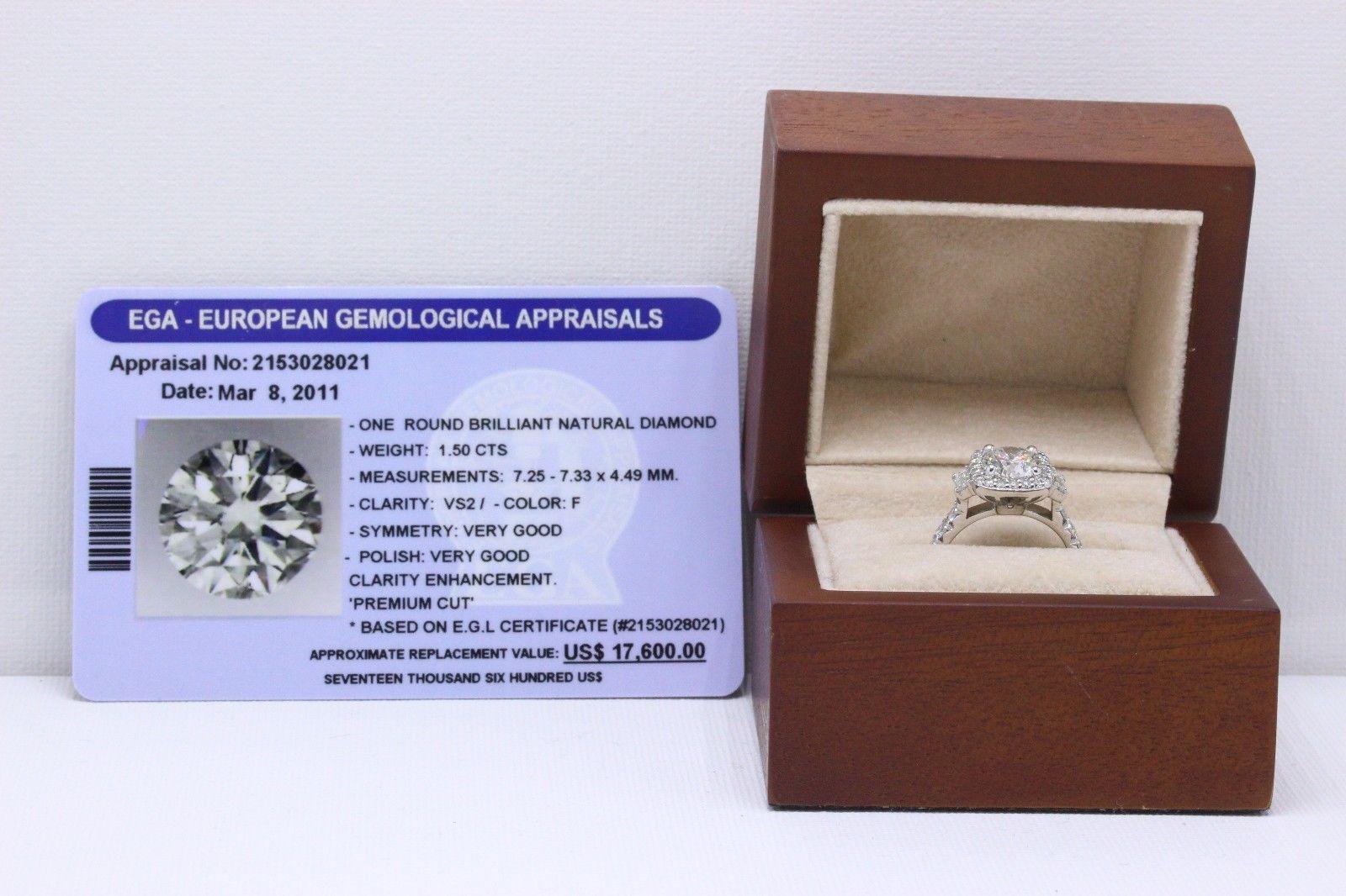 Diamond Engagement Ring Halo Design 2.19 Carat Round F VS2 14 Karat Gold 4