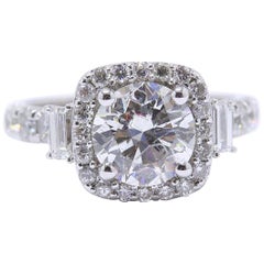 Diamond Engagement Ring Halo Design 2.19 Carat Round F VS2 14 Karat Gold