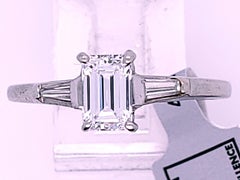 Diamond Engagement Ring - IGI Certed - In Platinum with Two Baguettes