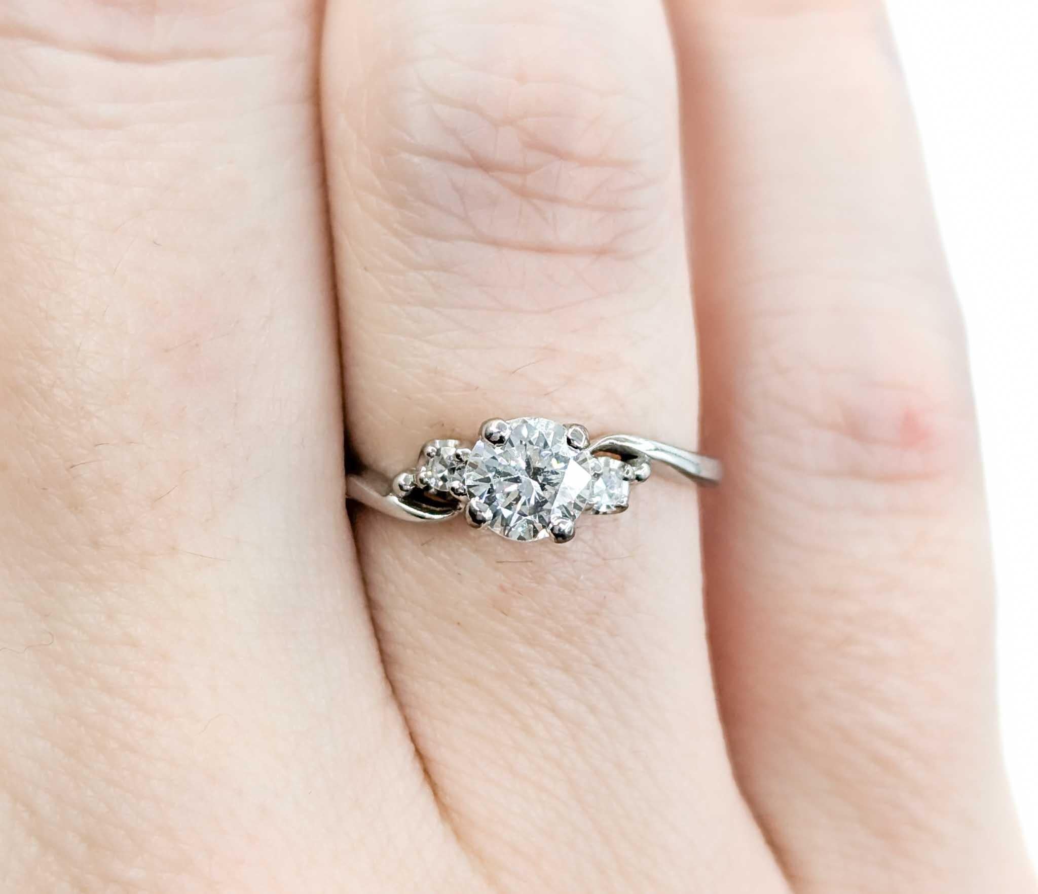 Contemporary Diamond Engagement Ring in 14k White Gold For Sale