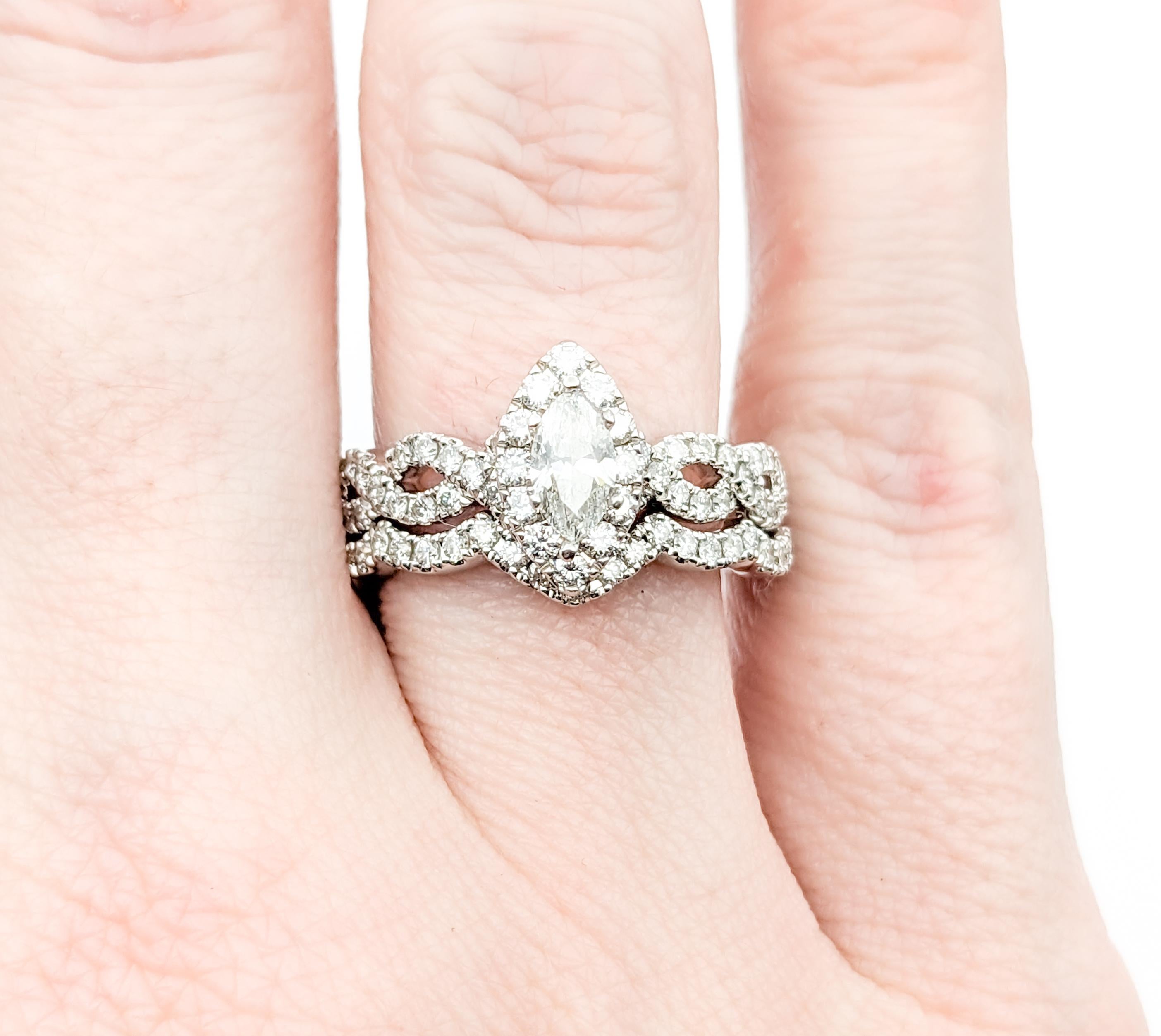 Marquise Cut Diamond Engagement Ring In White Gold For Sale