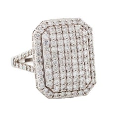 Octogen Shape Signet Pave Diamonds Ring In 18k White Gold