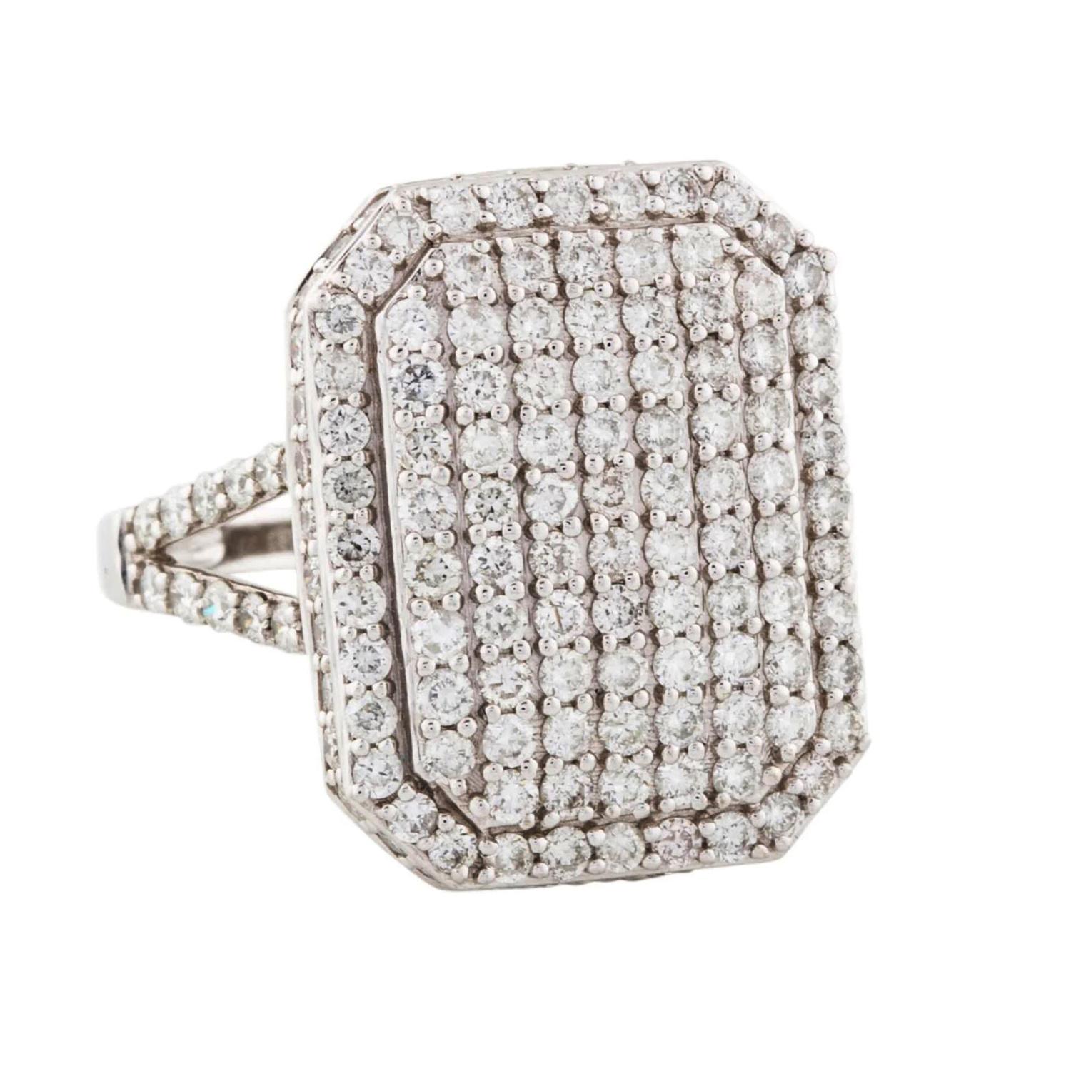 Art Nouveau Octogen Shape Signet Pave Diamonds Ring In 18k White Gold For Sale