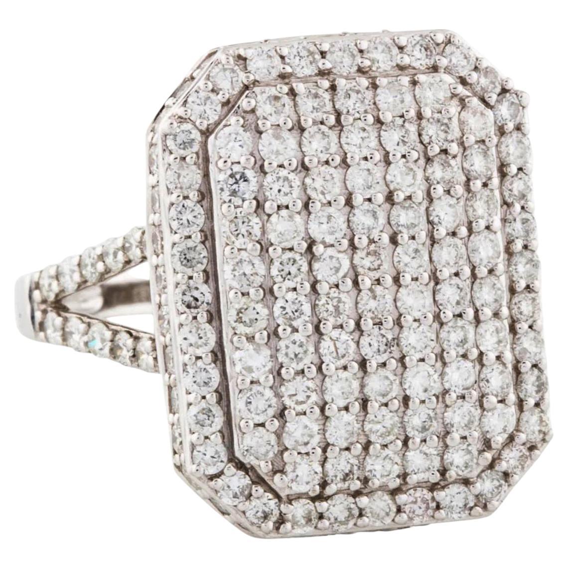 Octogen Shape Signet Pave Diamonds Ring In 18k White Gold For Sale