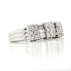 Diamond Engagement Ring of Baguette and Round Diamonds in 18k White Gold