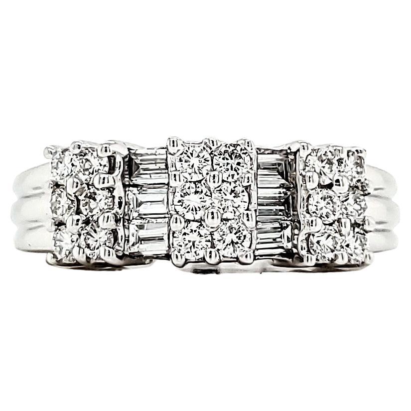 Diamond Engagement Ring of Baguette and Round Diamonds in 18k White Gold