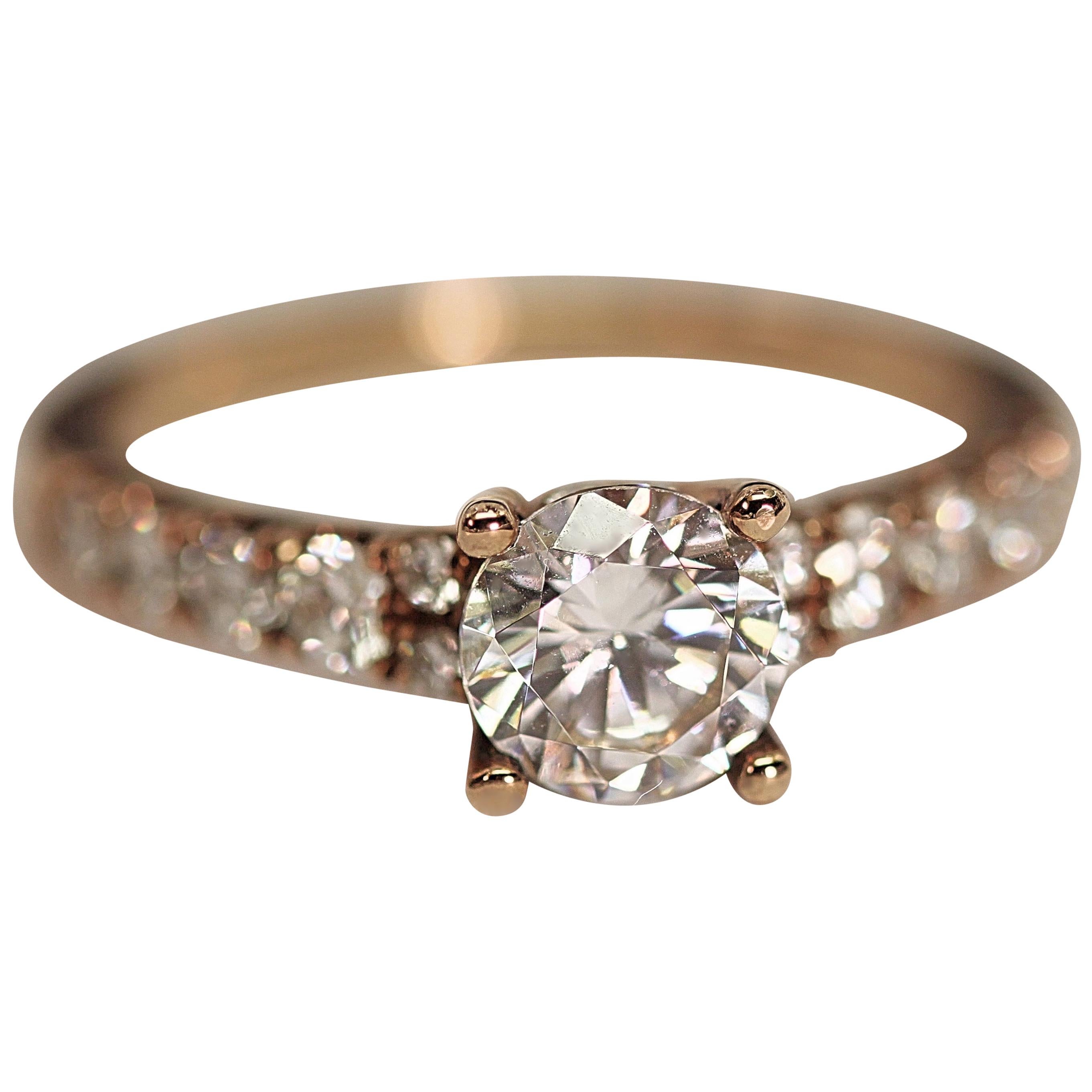 Diamond Engagement Ring Rose Gold with Cubic Zirconia Center For Sale