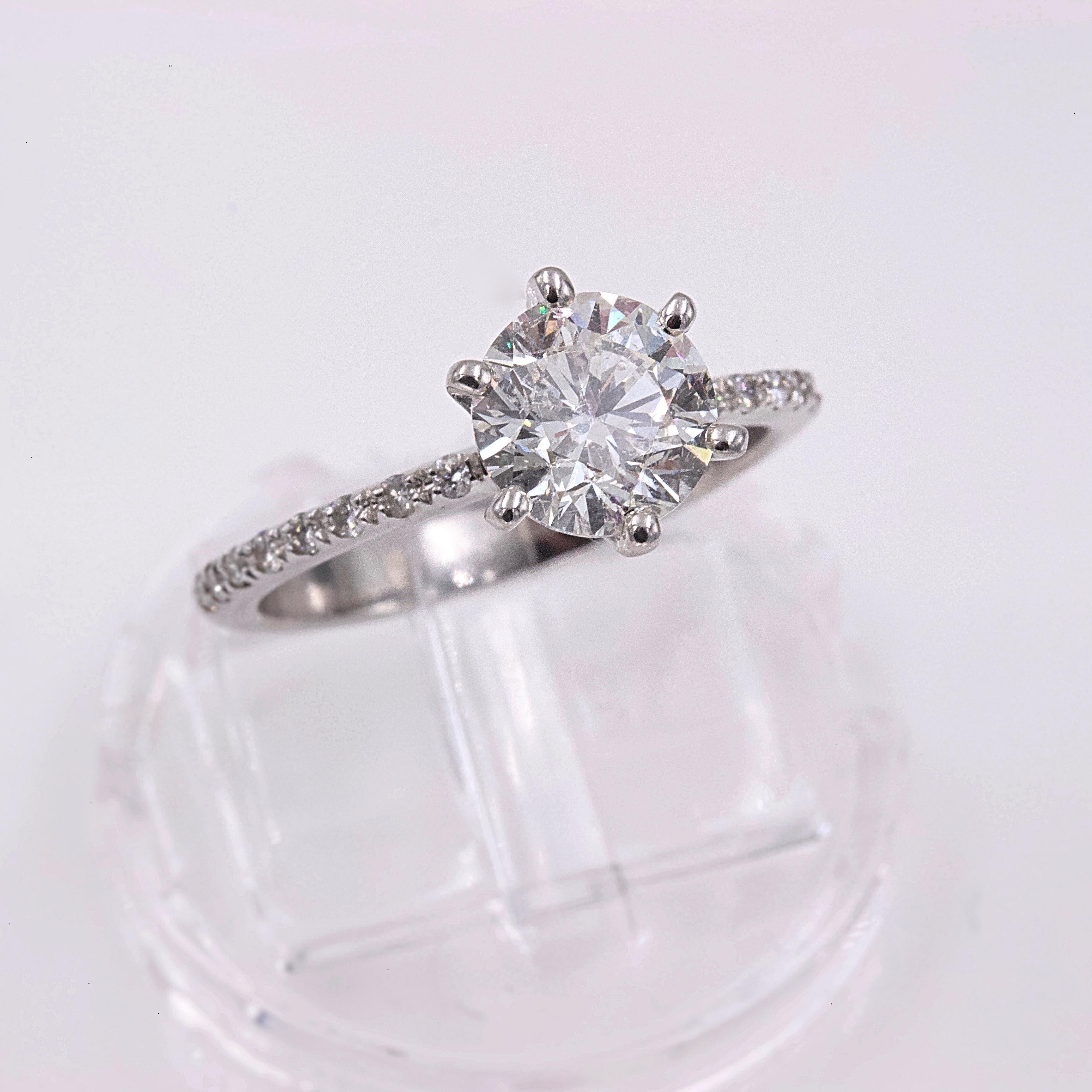 Women's or Men's Diamond Engagement Ring Round 1.74 Carat G SI1 14 Karat White Gold