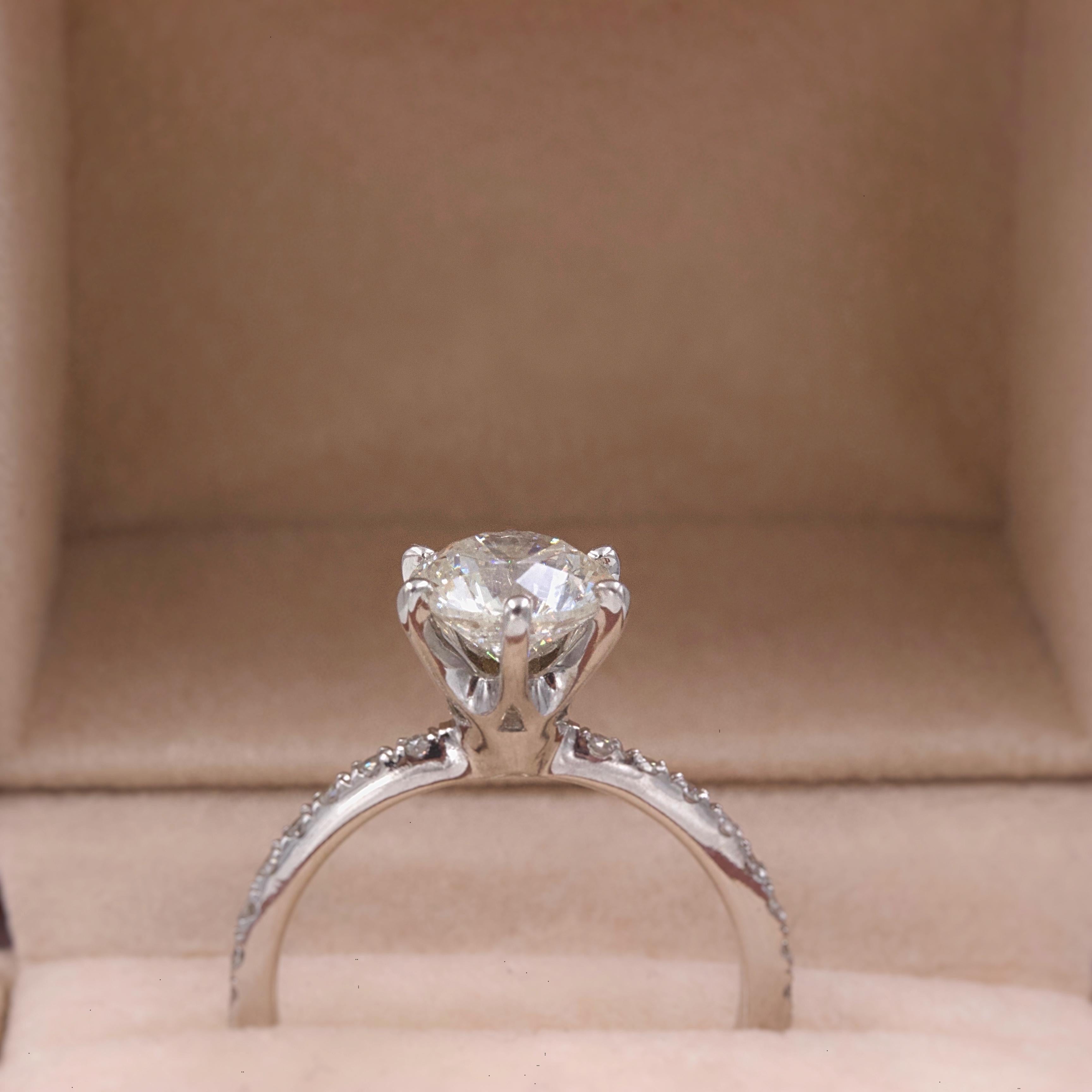 Diamond Engagement Ring Round 1.74 Carat G SI1 14 Karat White Gold 1
