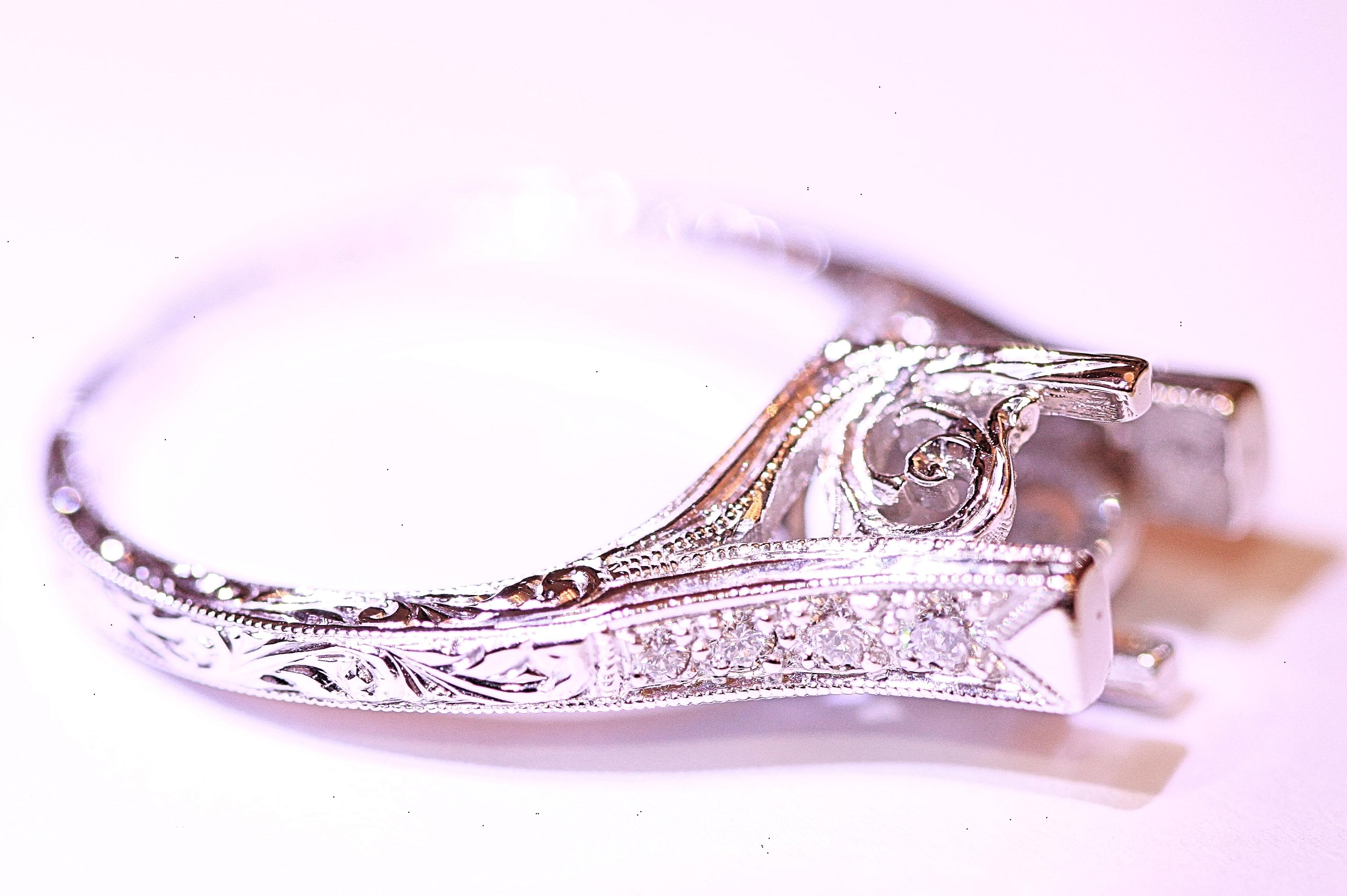Contemporary Diamond Engagement Ring Semi Mount 14 Karat White Gold For Sale