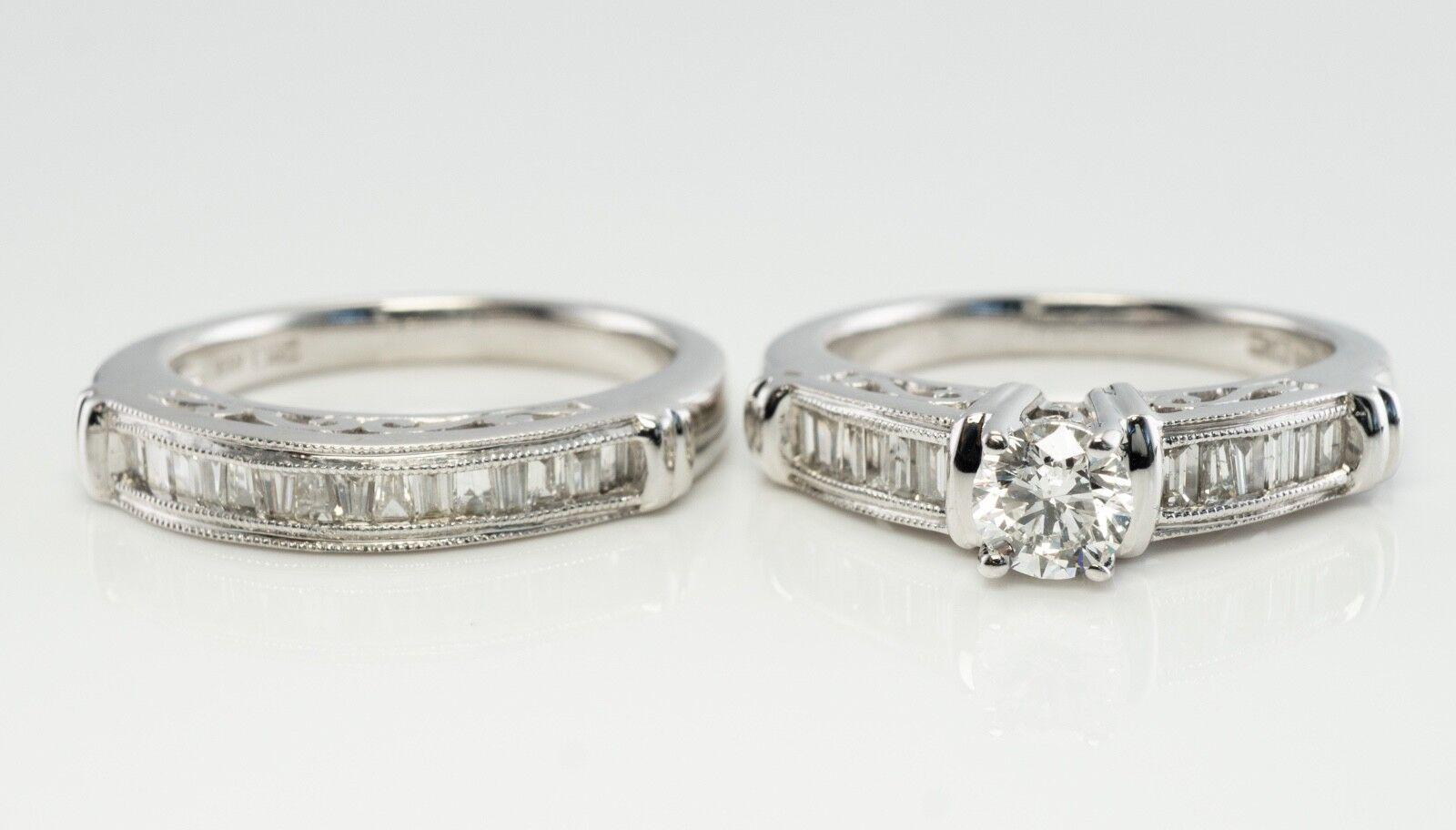 Taglio rotondo Set di anelli di fidanzamento con diamanti in oro bianco 14K di OTC in vendita
