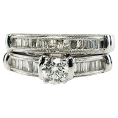 Vintage Diamond Engagement Ring Set 14K White Gold Bands by OTC