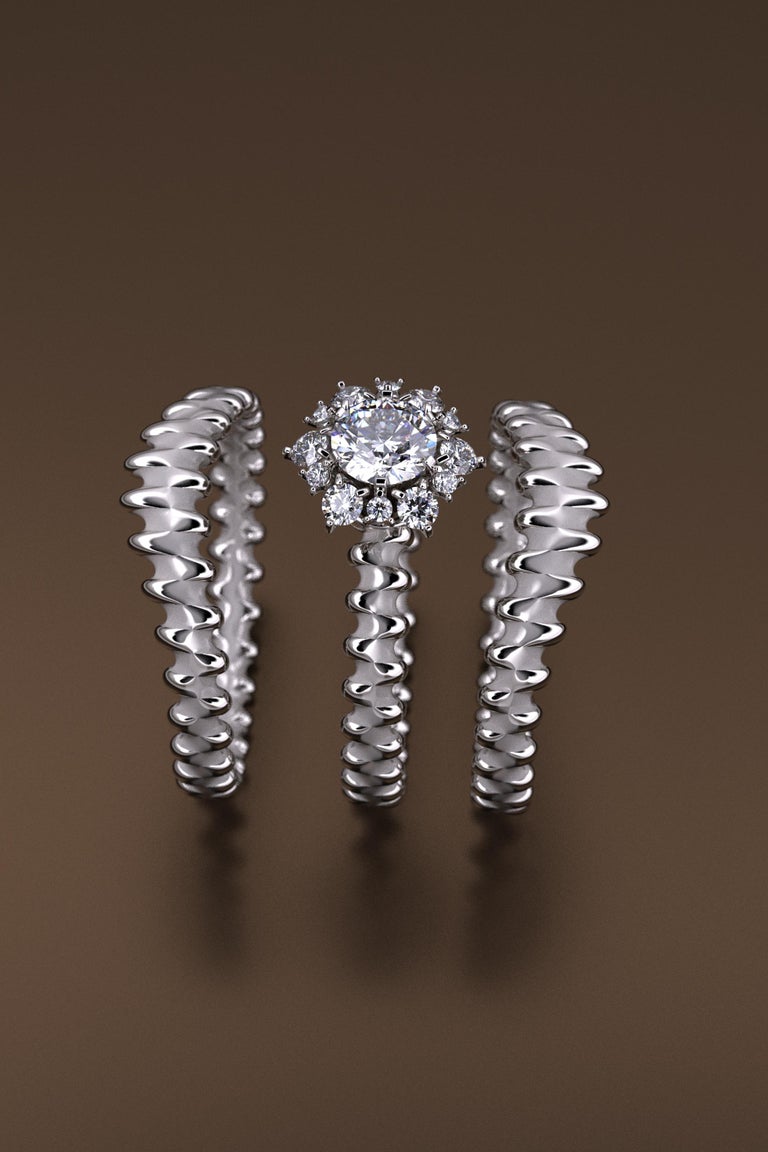 Customizable Diamond Engagement Ring Set, 18k Gold Engagement Ring and Matching Wedding Band For