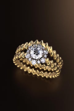 Diamond Engagement Ring Set, 18k Gold Engagement Ring and Matching Wedding Band