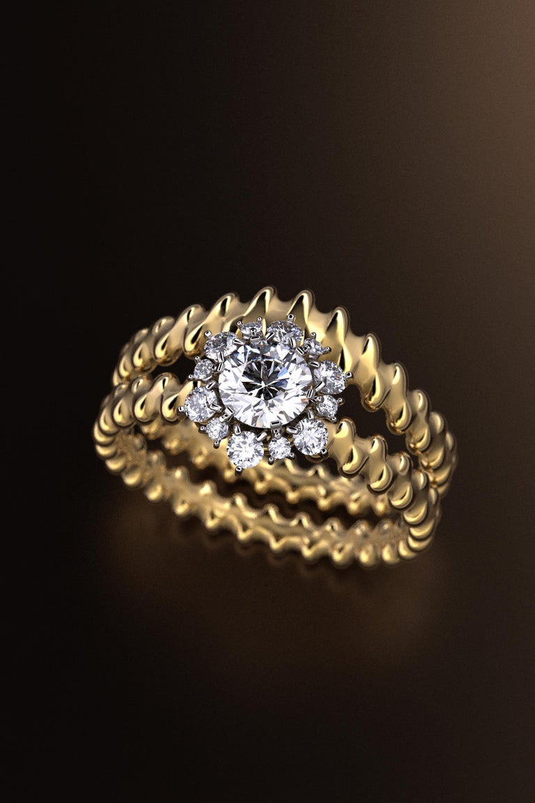 Customizable Diamond Engagement Ring Set, 18k Gold Engagement Ring and Matching Wedding Band For