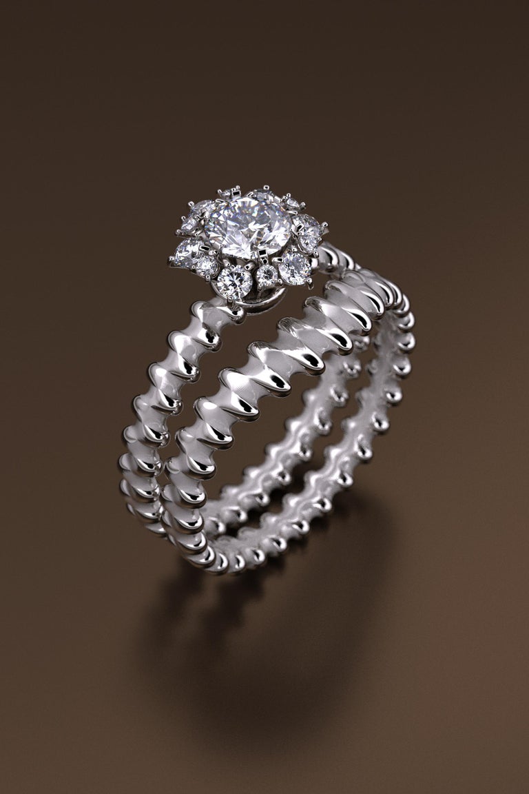 Customizable Diamond Engagement Ring Set, 18k Gold Engagement Ring and