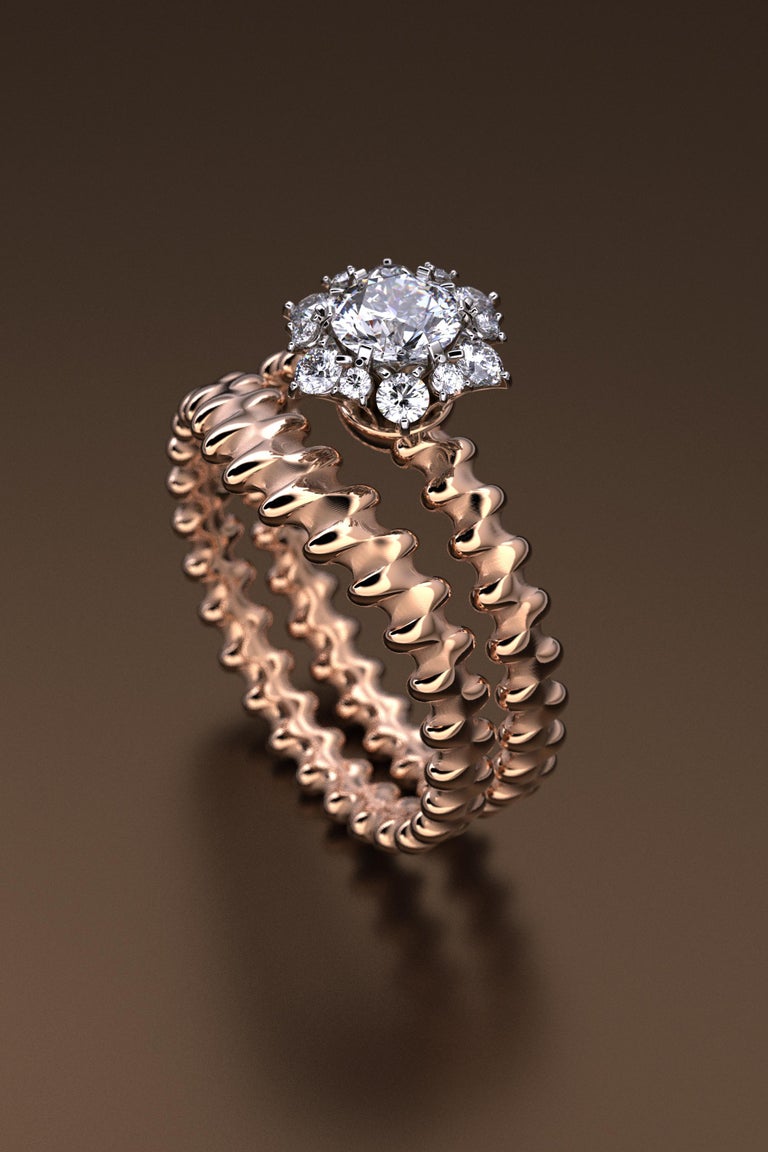 Customizable Diamond Engagement Ring Set, 18k Gold Engagement Ring and Matching Wedding Band For