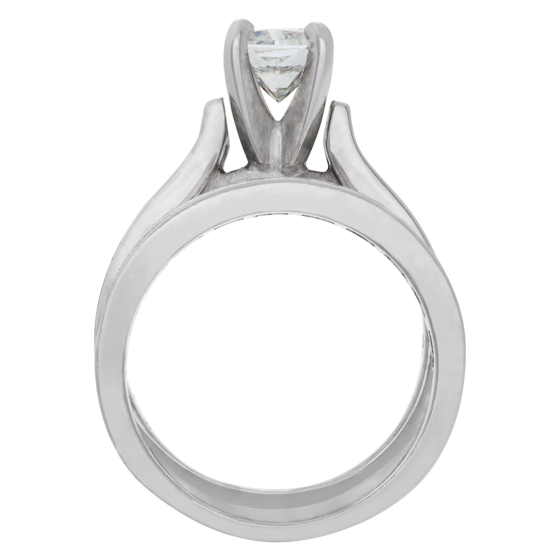 Women's Diamond Engagement Ring Set in 14k White Gold, 0.75 Ct Center Diamond For Sale