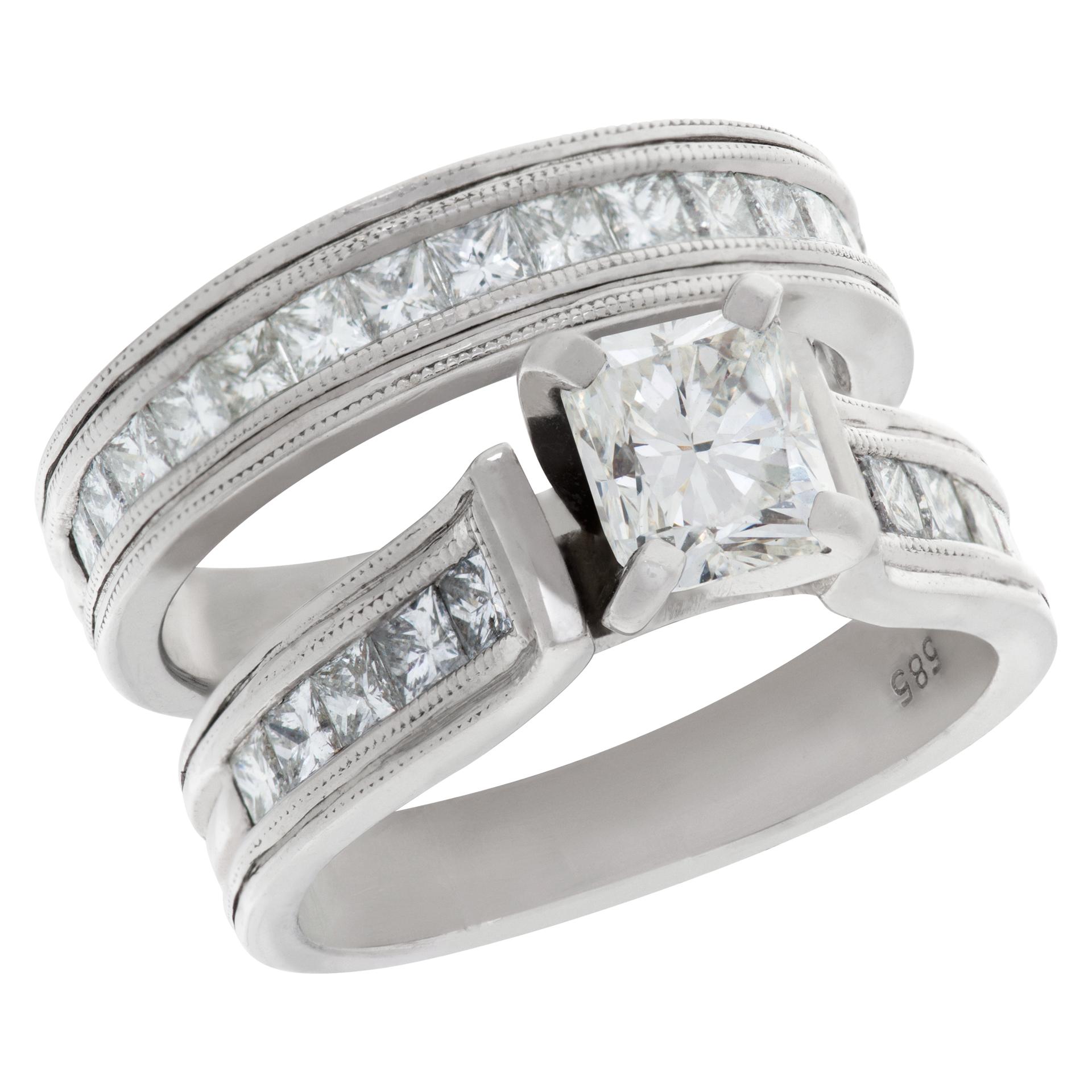 Diamond Engagement Ring Set in 14k White Gold, 0.75 Ct Center Diamond For Sale 1