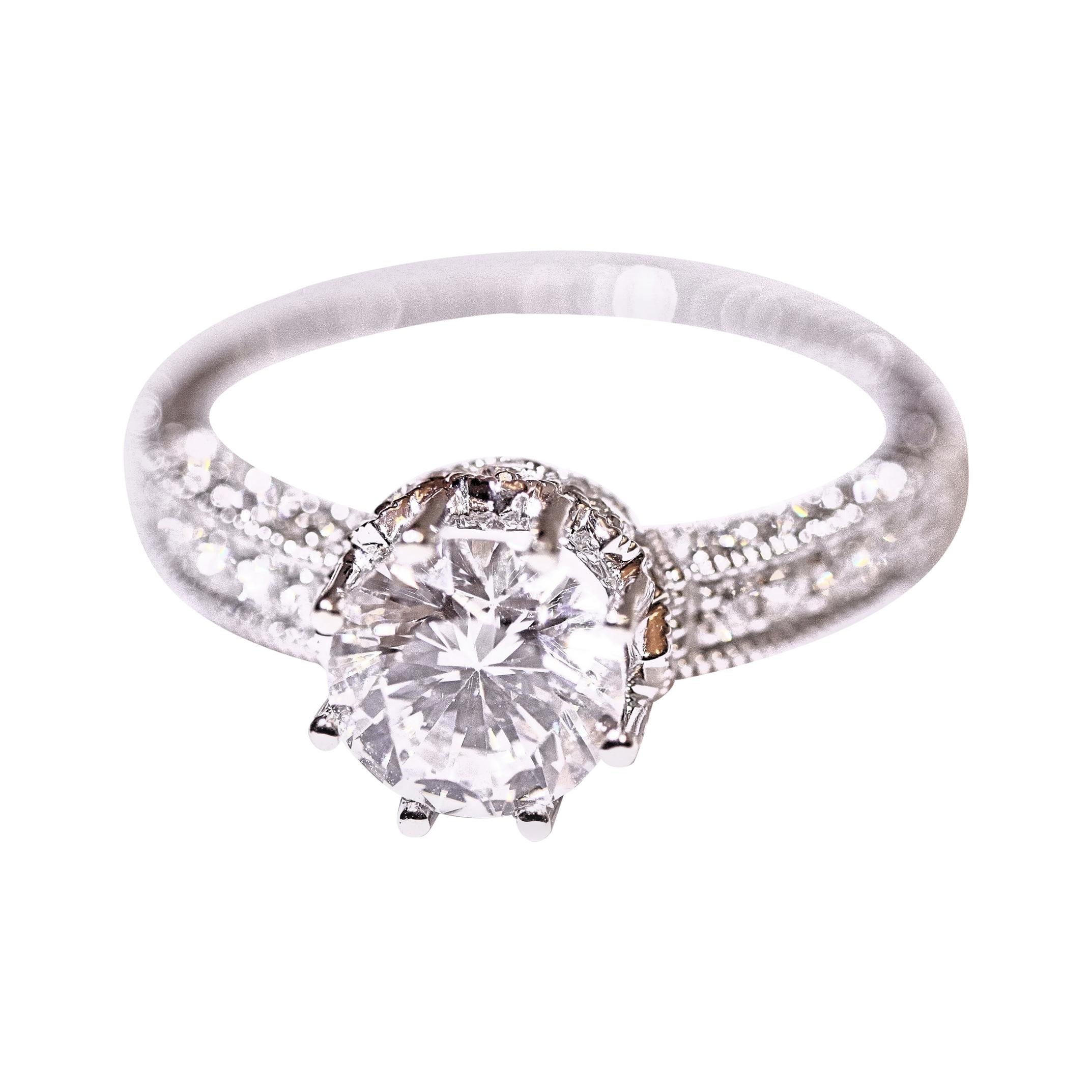 Diamond Engagement Ring Solitaire Ring 14 Karat White Gold Zirconia in Center For Sale