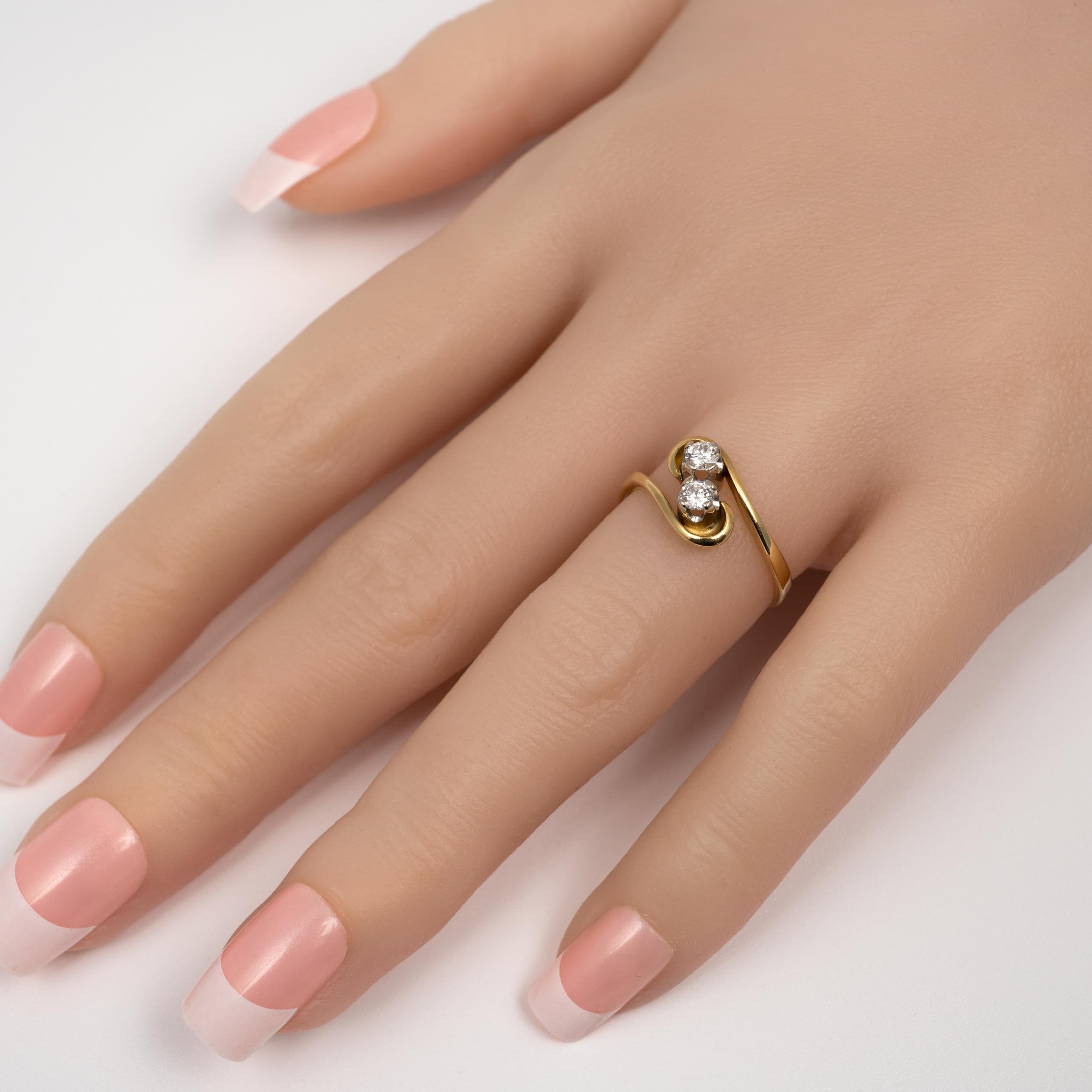 Art Deco Diamond Engagement Ring Two Stone Twist 18 Karat Gold, Vintage Engagement Rings For Sale