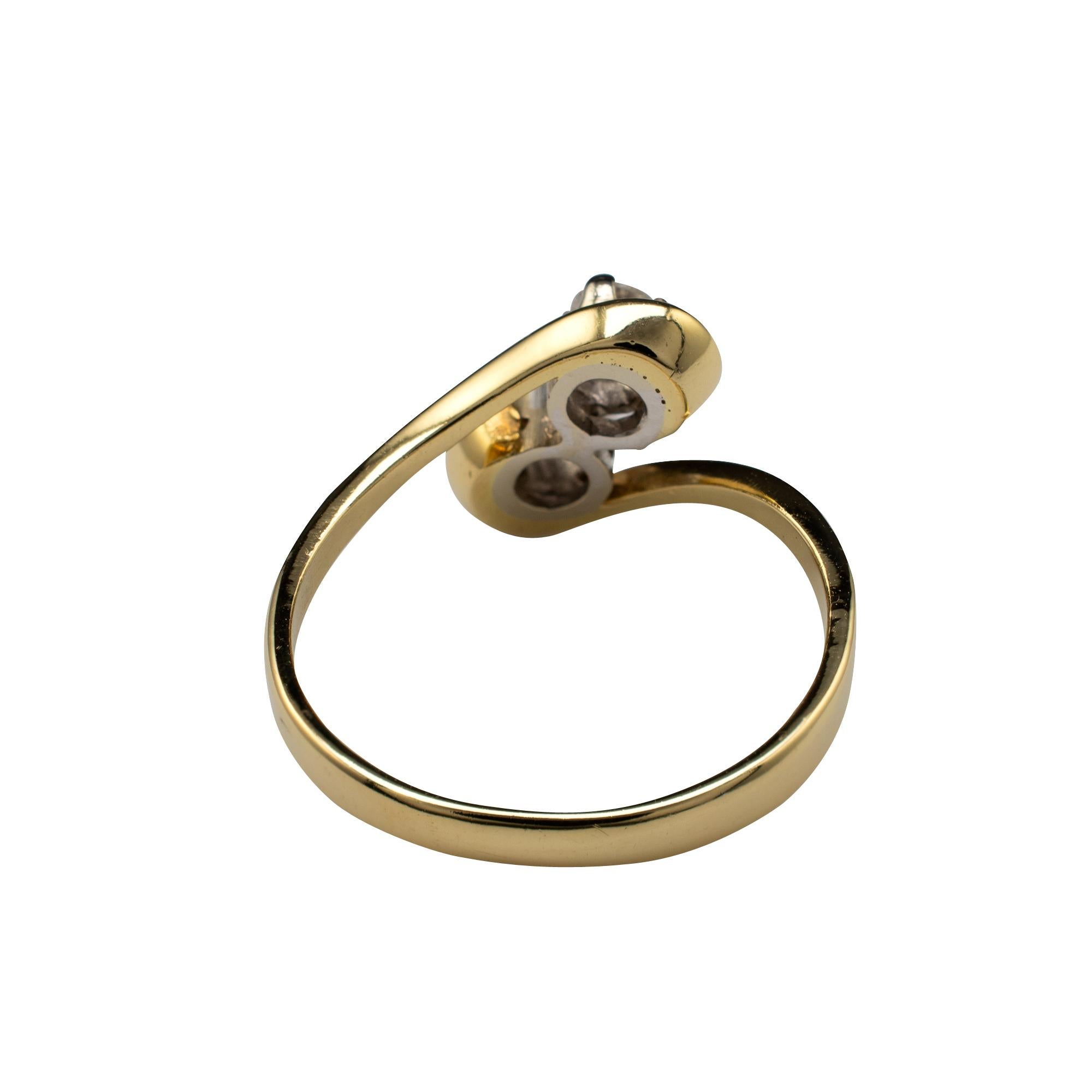 Women's Diamond Engagement Ring Two Stone Twist 18 Karat Gold, Vintage Engagement Rings For Sale