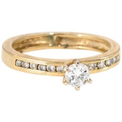 Diamond Engagement Ring Vintage 14 Karat Yellow Gold Estate Fine Jewelry Bridal