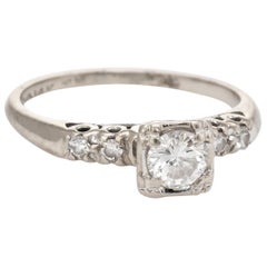 Diamond Engagement Ring Vintage 14k White Gold