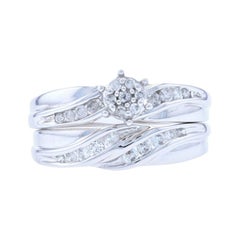 Vintage Diamond Engagement Ring & Wedding Band, 10k Gold Cluster Round Brilliant .45ctw