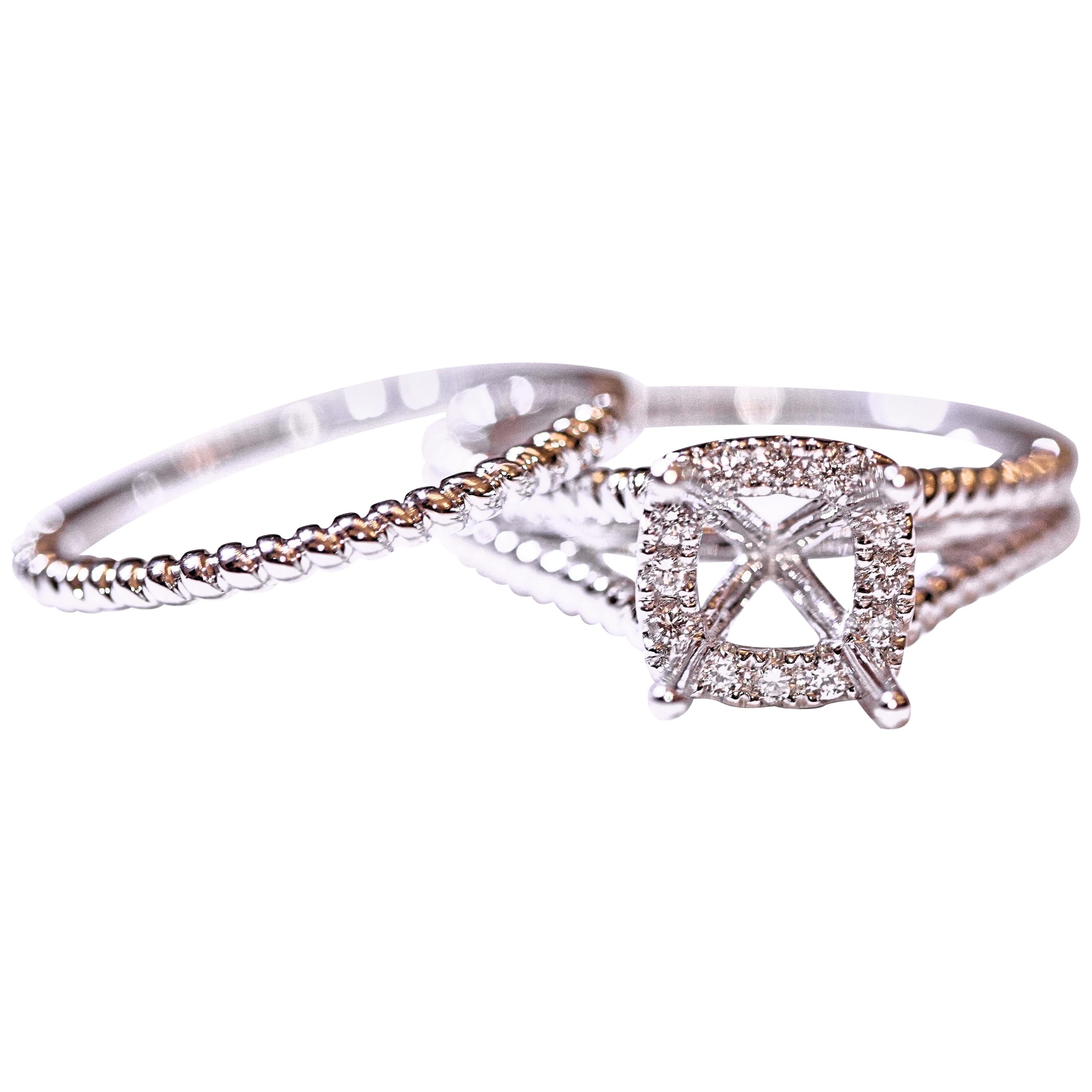 Diamond Engagement Ring Wedding Band 14 Karat White Gold .15 Carat Total Weight For Sale