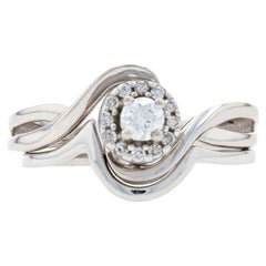 Anello di fidanzamento con diamante e fede nuziale, oro bianco 14k Halo .32ctw