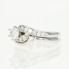 Diamond Ring and Wedding Band, Platinum Bypass Round Brilliant .68 Carat