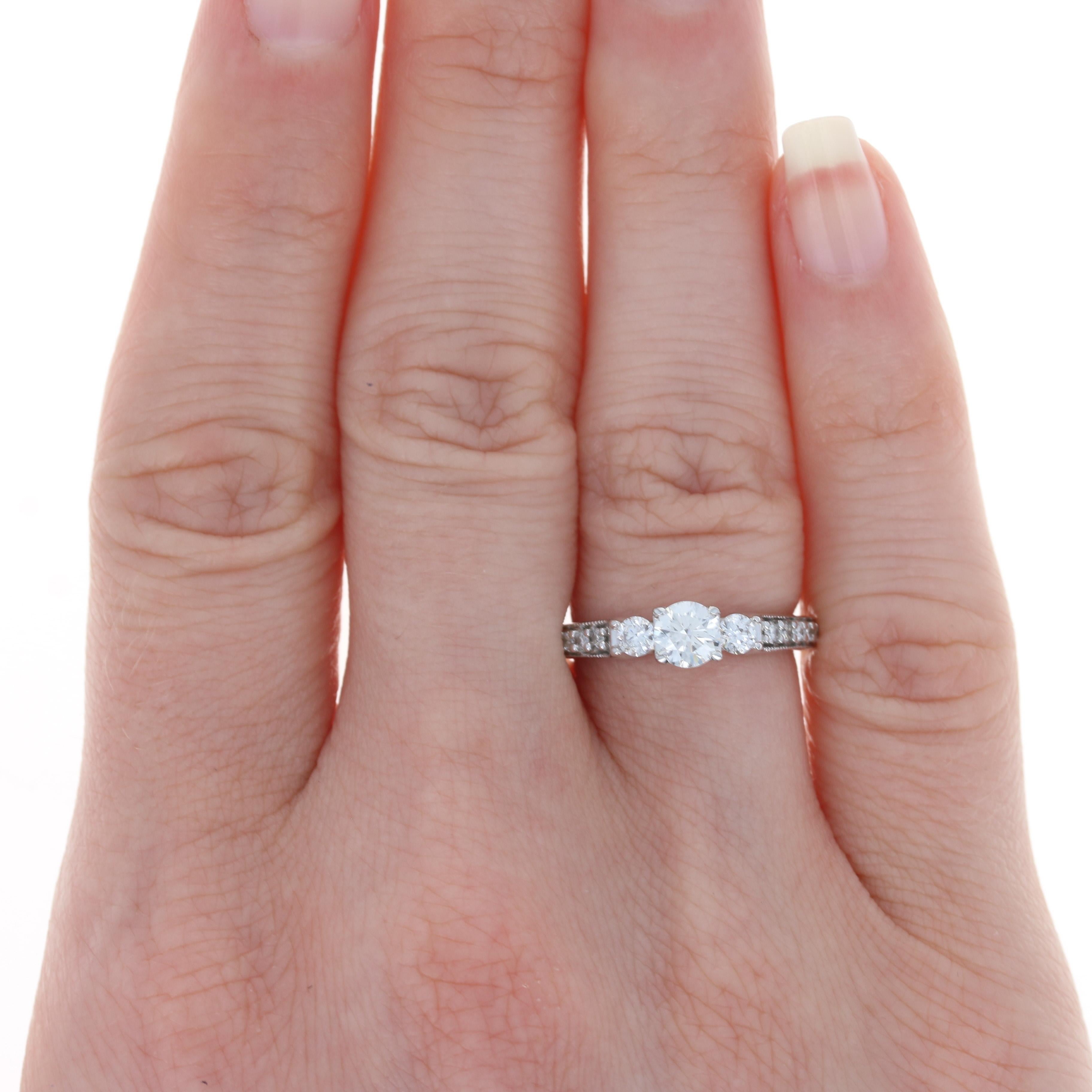 For Sale:  Diamond Engagement Ring & Wedding Band Set, 14k Gold Milgrain Round Cut 1.10ctw 2