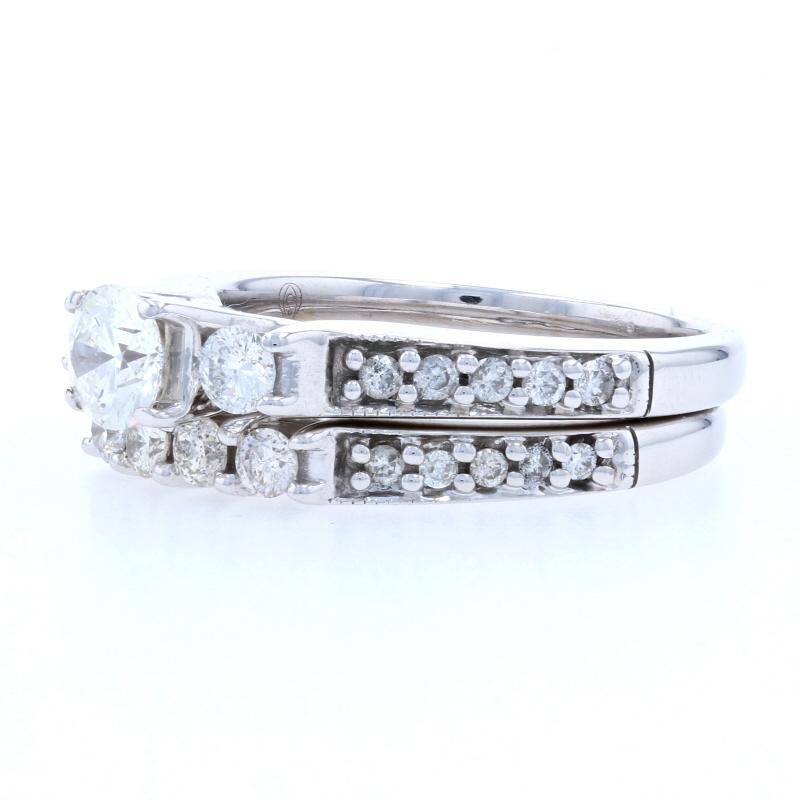 For Sale:  Diamond Engagement Ring & Wedding Band Set, 14k Gold Milgrain Round Cut 1.10ctw 4