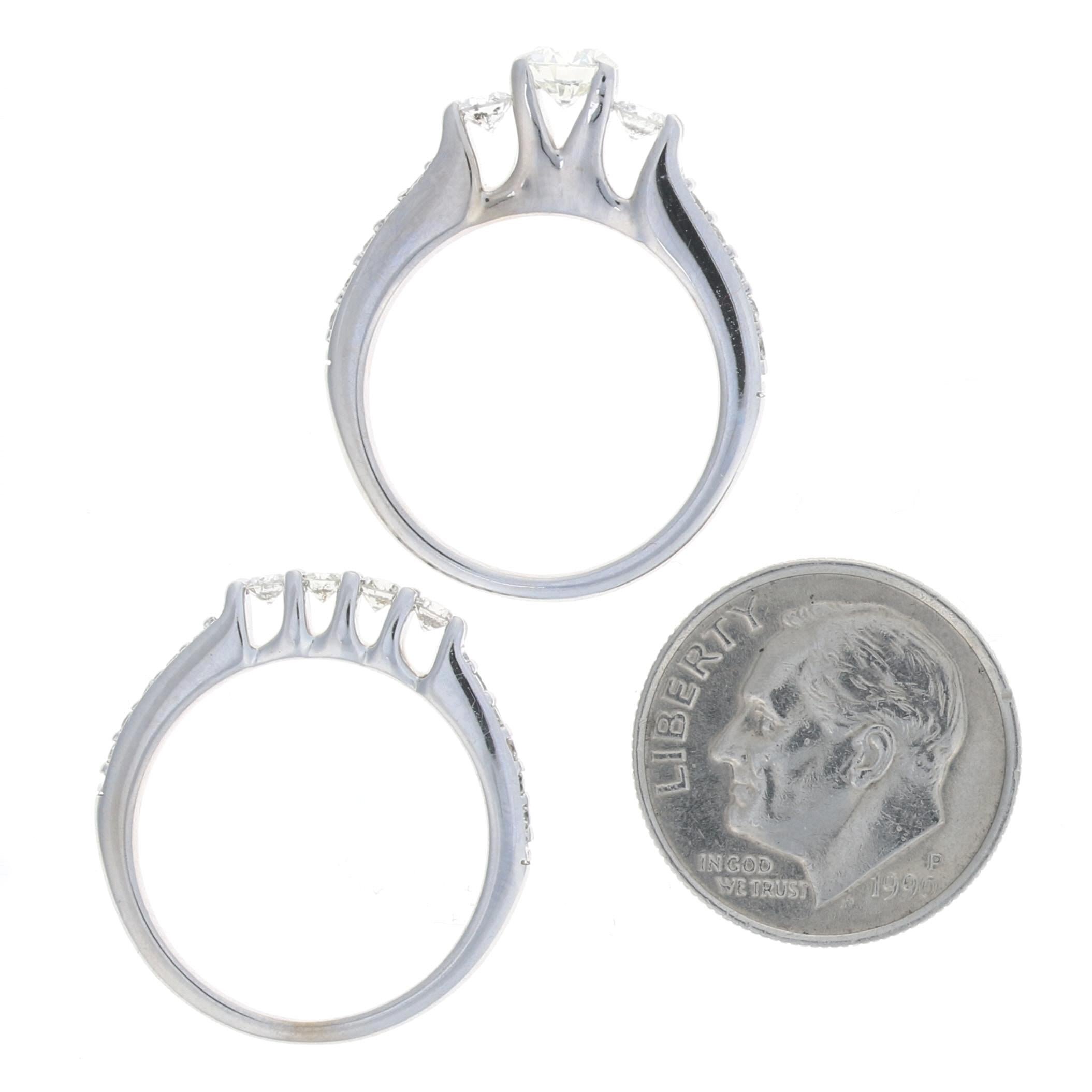 For Sale:  Diamond Engagement Ring & Wedding Band Set, 14k Gold Milgrain Round Cut 1.10ctw 6